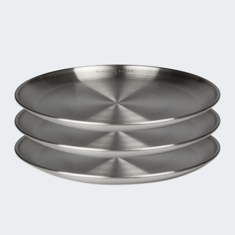 Assiette plate de camping | Diamètre env. 23 cm | Acier inox | 3 assiettes