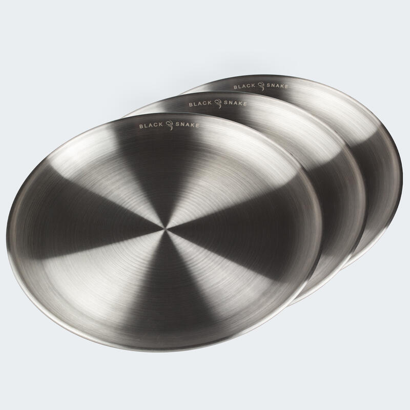 Assiette plate de camping | Diamètre env. 23 cm | Acier inox | 3 assiettes