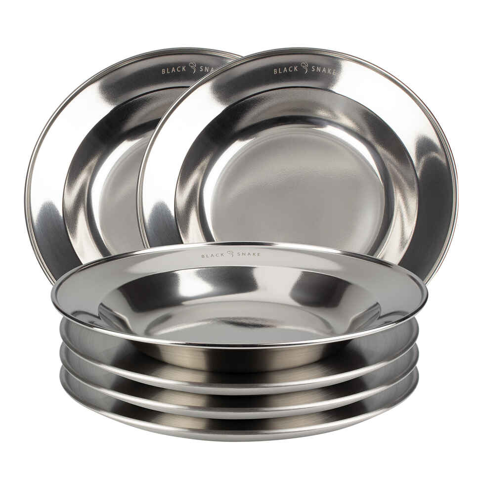 CampingTeller flach & tief ca. 23 cm Durchmesser Edelstahl je 3