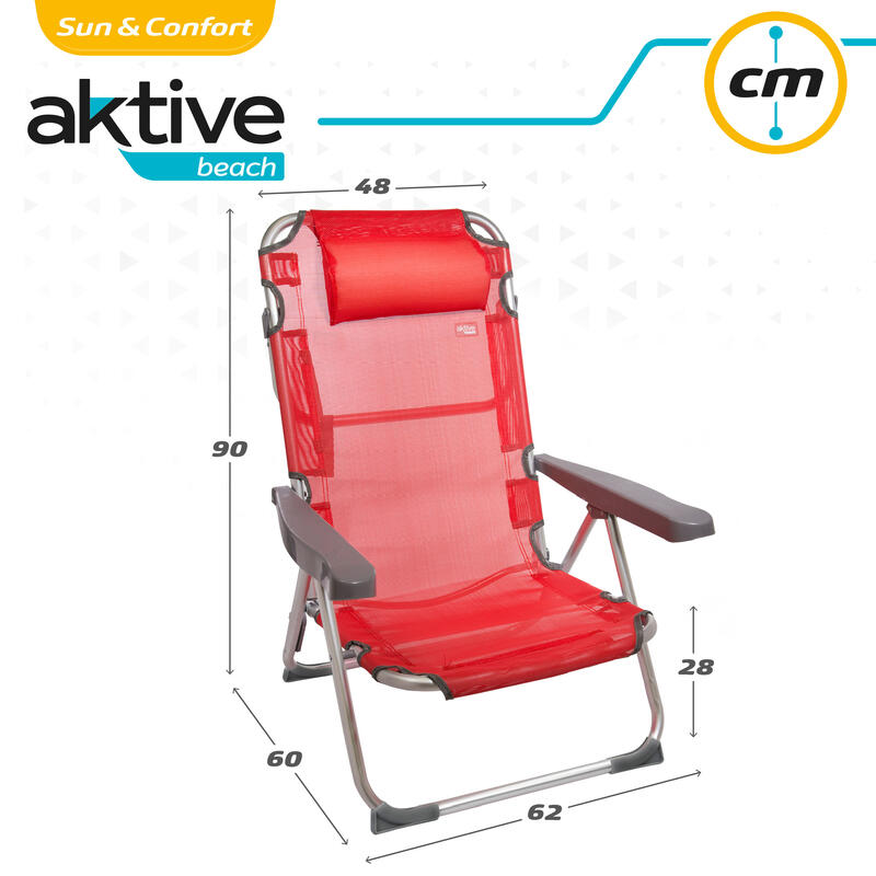 Silla plegable alta multiposición aluminio Aktive Beach - rojo