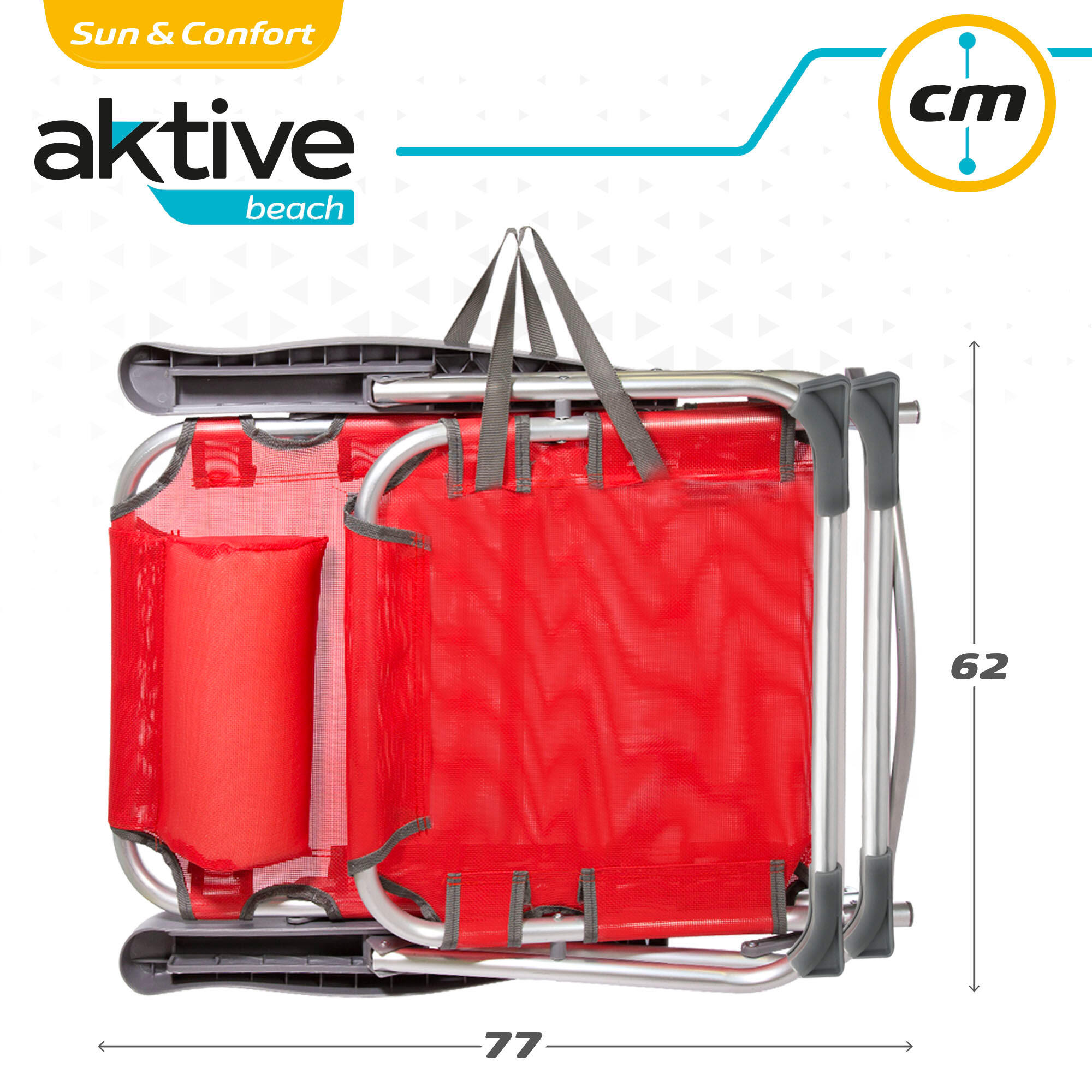 AKTIVE - Chaise Pliante avec Dossier Réglable et Poignée. Chaise de Plage Rouge 6/6