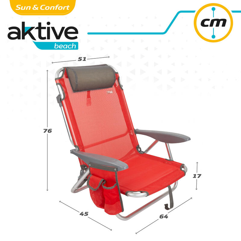 Silla de playa plegable reclinable con cojín rojo Aktive