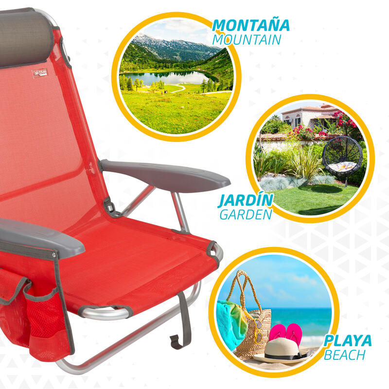 Silla de playa plegable reclinable con cojín rojo Aktive