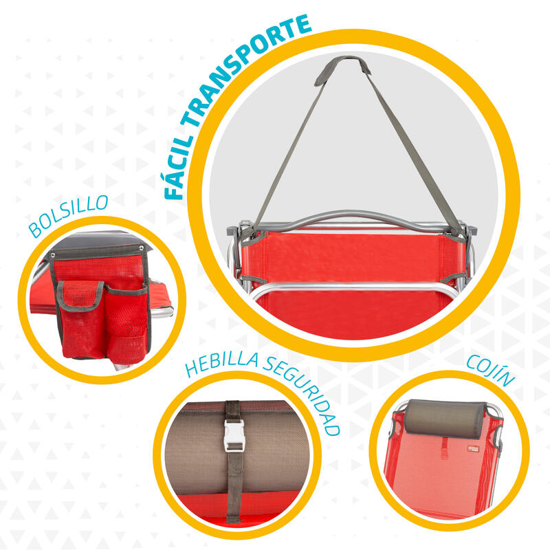 Silla de playa plegable reclinable con cojín rojo Aktive