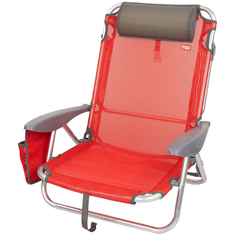 Silla de playa plegable reclinable con cojín rojo Aktive