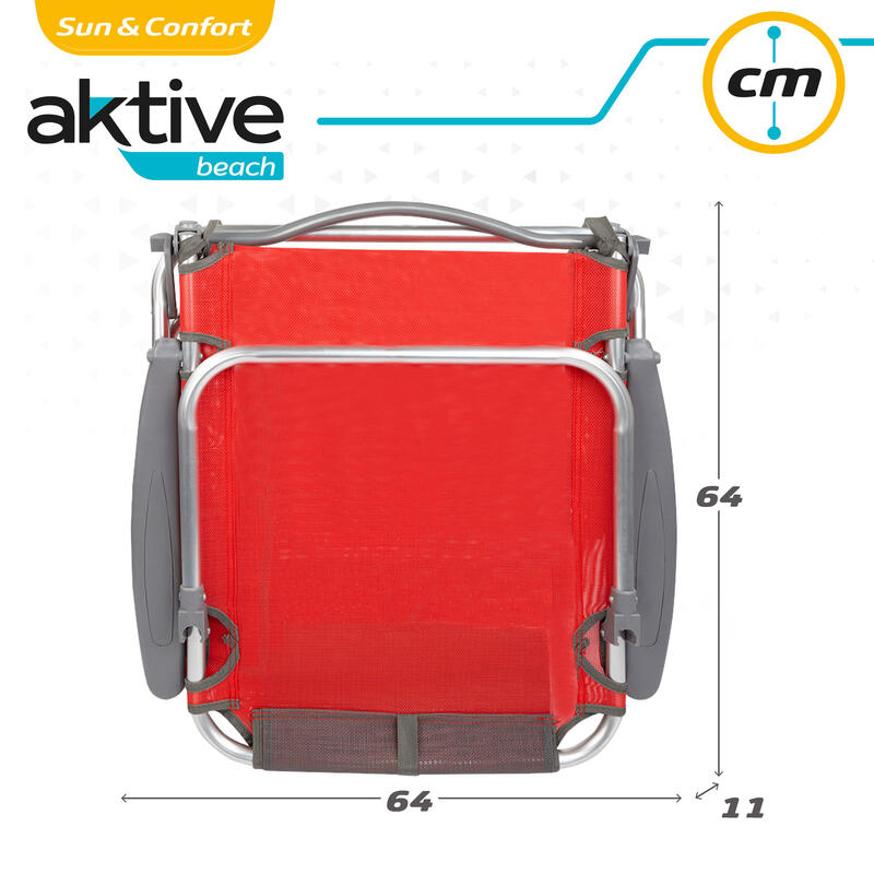 Cadeira de praia reclinável dobrável com almofada Vermelha Aktive