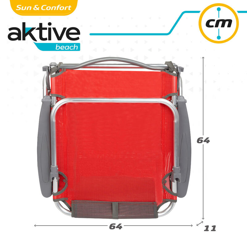 Silla de playa plegable reclinable con cojín rojo Aktive