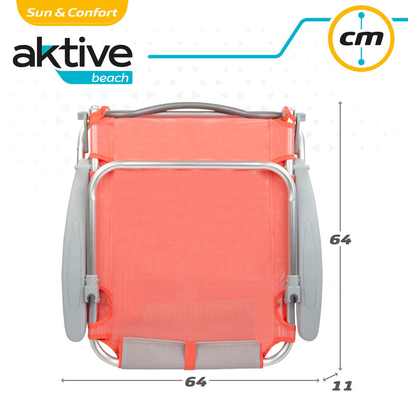 Silla de playa plegable multiposición coral con cojín Aktive