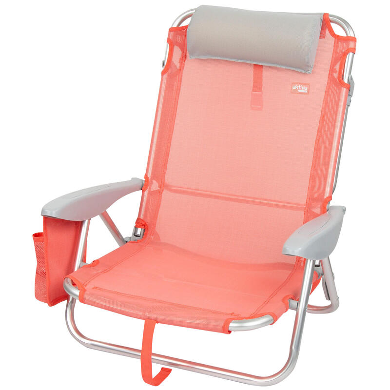 Silla de playa plegable, reclinable portátil, sillas de playa, con  reposacabezas, azul, gris, rojo (color rojo)