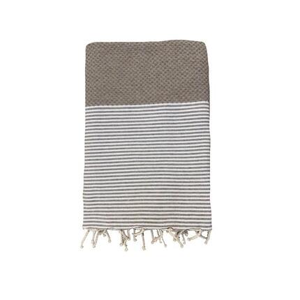 Fouta nid d’abeille traditionnelle - Mikanda Gris - 100x200cm - 190g/m²