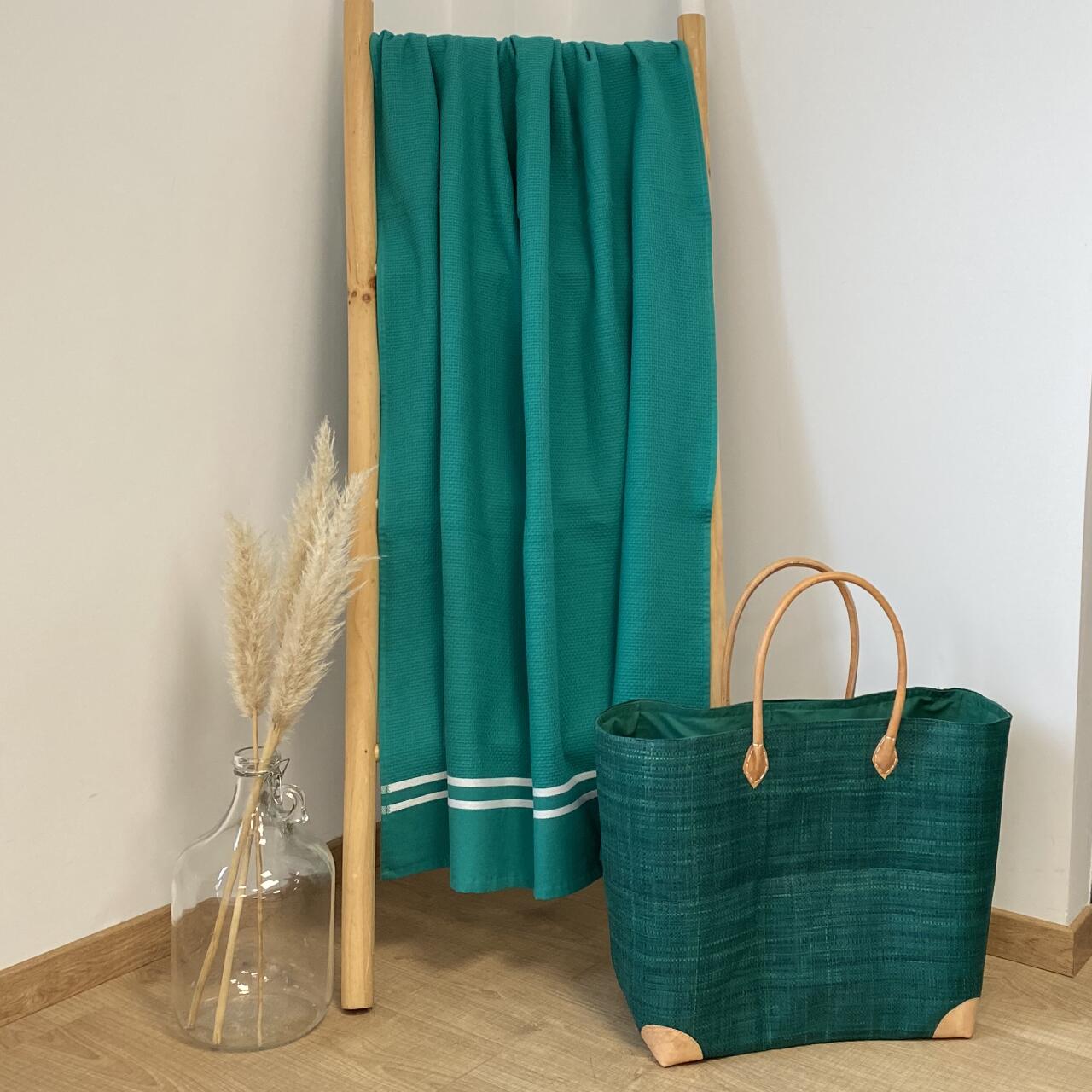 Fouta met badstof voering - Waffle Groen - 90x170cm - 355g/m² 2/3