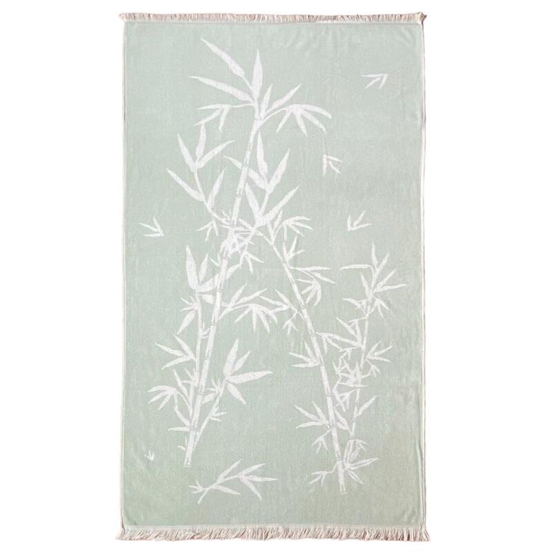 Serviette de plage éponge velours Jacquard avec franges Bamboo 90x170 390g/m²