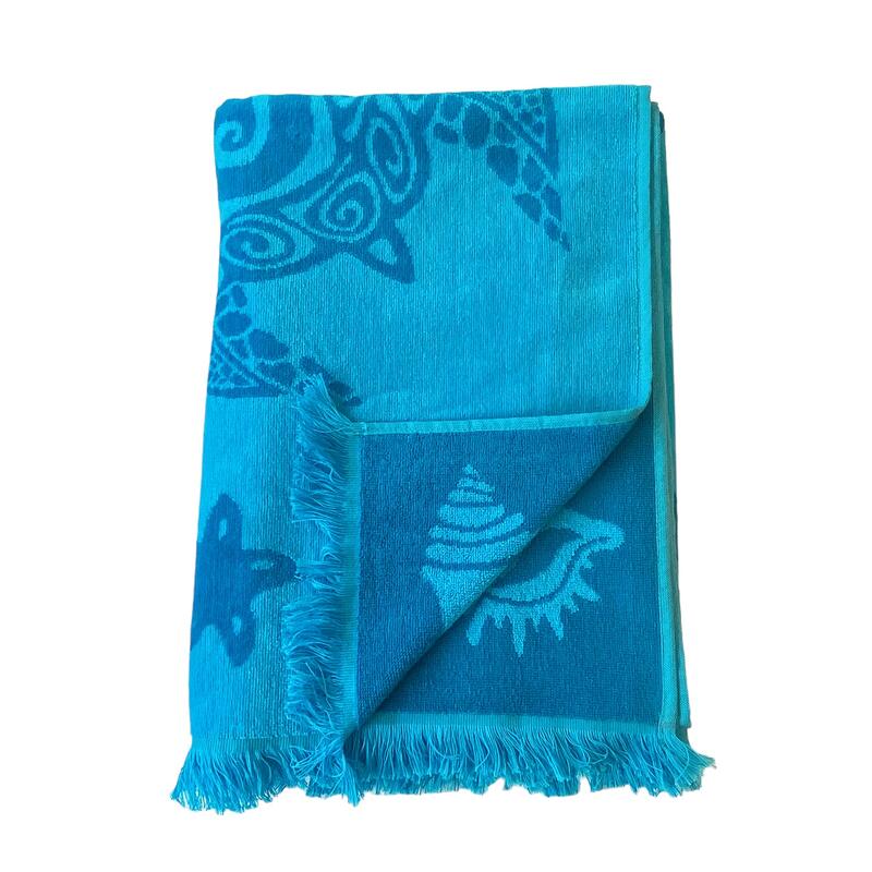 Serviette de plage éponge velours Jacquard avec franges Atoll 90x170 390g/m²