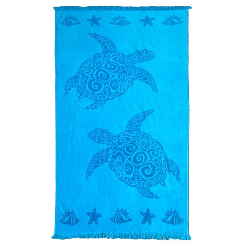 Serviette de plage éponge velours Jacquard avec franges Atoll 90x170 390g/m²