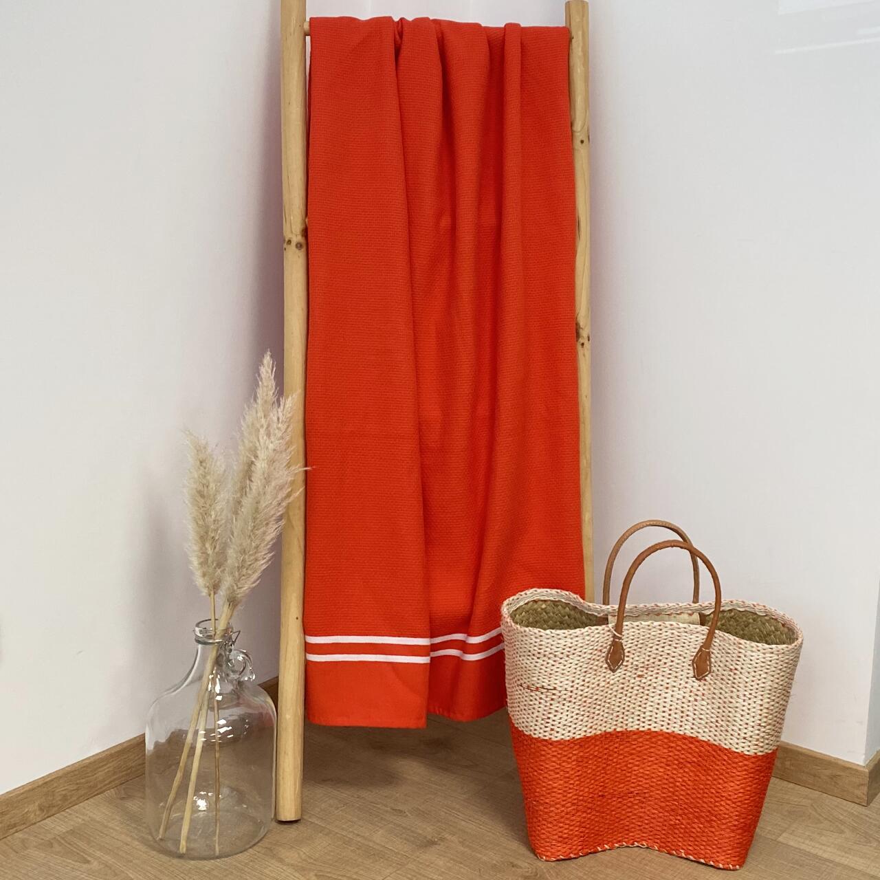 Waffle Tangerine badstof gevoerde handdoek 90x170 355g/m² 2/3