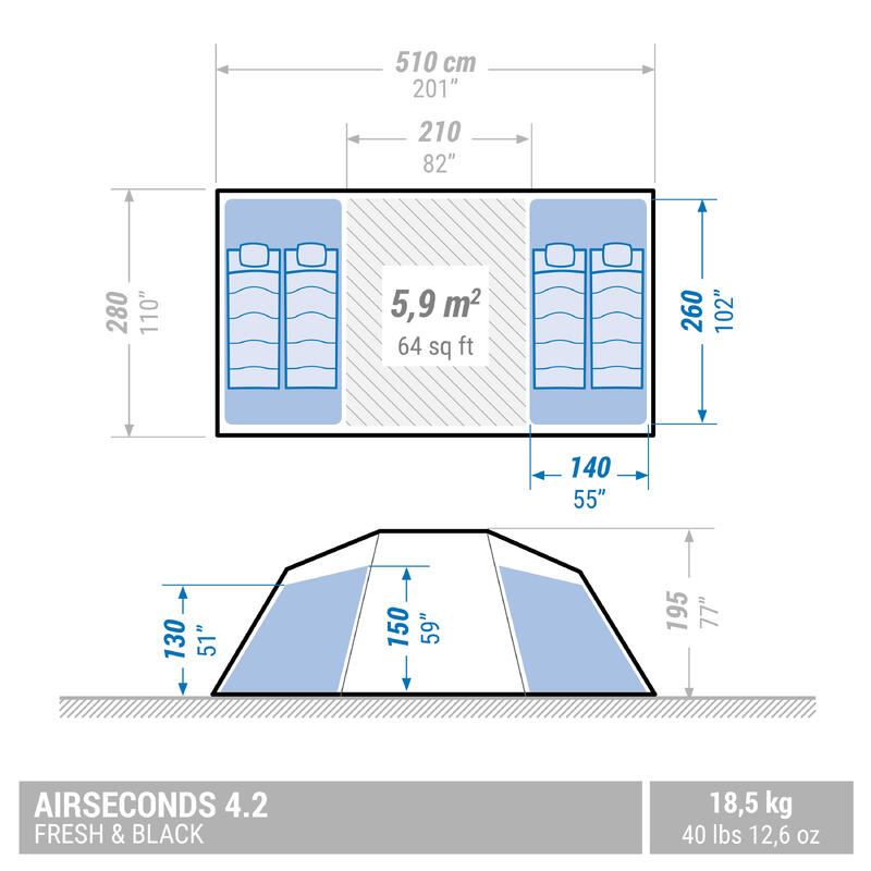 Location - Tente gonflable - Air Seconds 4.2 F&B - 4 Personnes - 2 Chambres