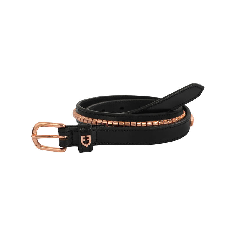 Ceinture d'équitation en cuir avec motif clincher en or rose                   2 modèles disponibles 4450€ 4999€ -10%    * La vente débute le 19/09/2024    EQUESTRO Ceinture d'équitation en cuir avec motif clincher en or roseVendu exclusivement en ligne   