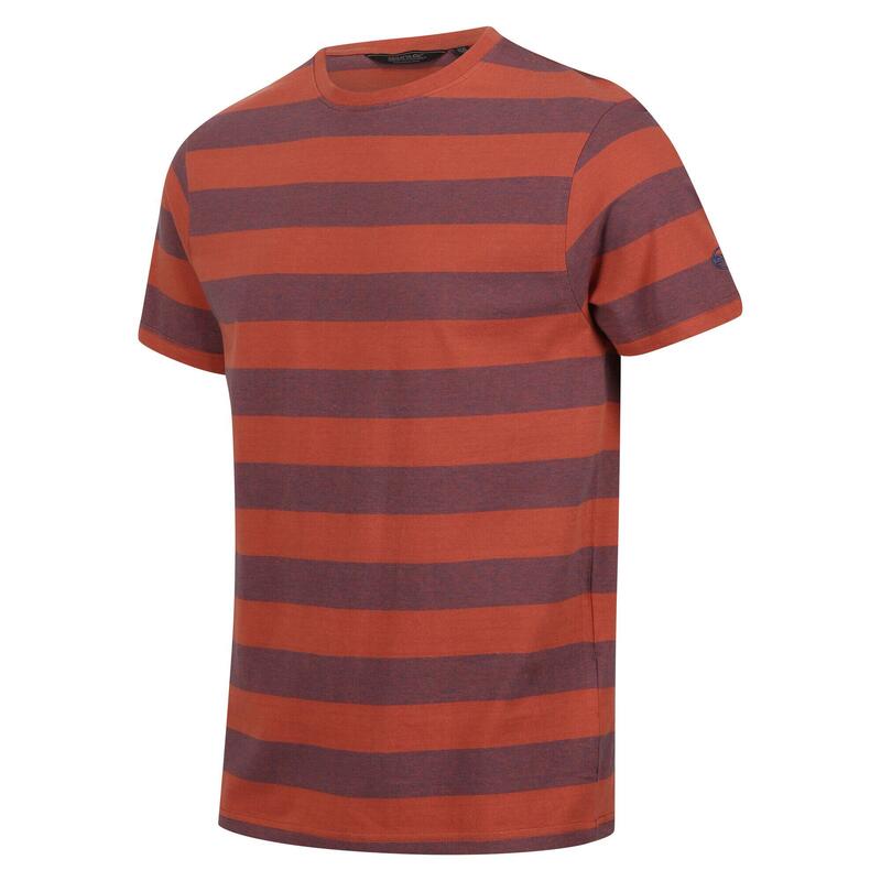 Heren Ryeden Gestreept Coolweave Tshirt (Rood/Grijs)