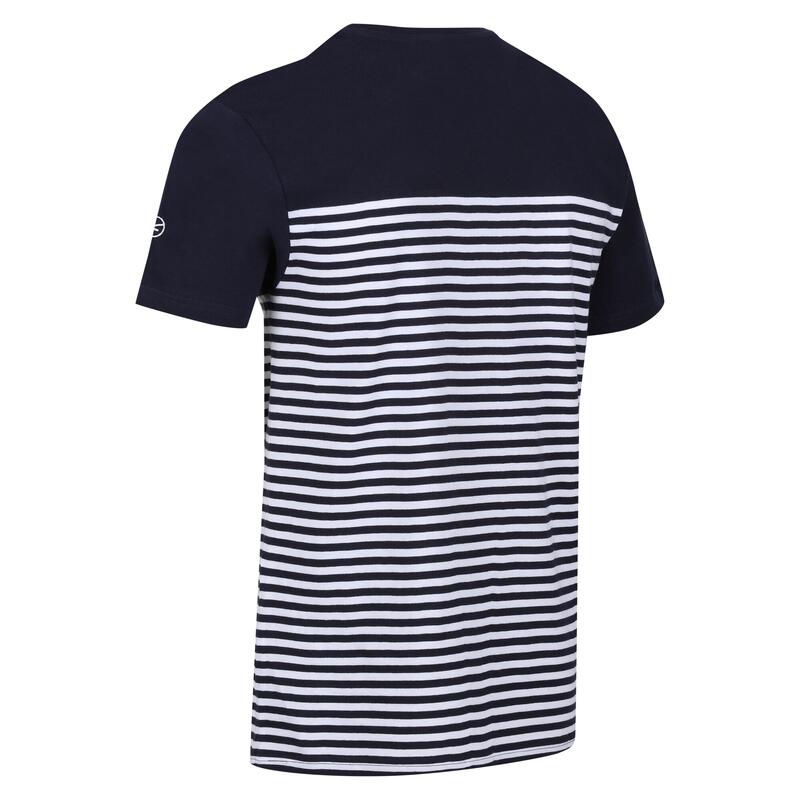 Heren Shorebay Gestreept Coolweave Tshirt (Marine / Wit)