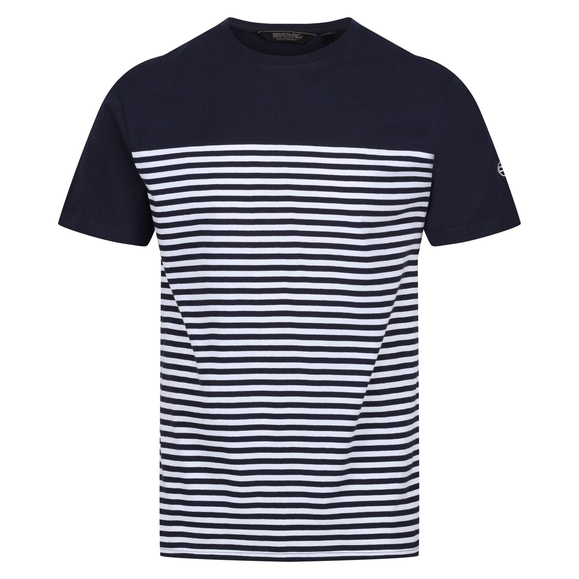 REGATTA Mens Shorebay Striped Coolweave TShirt (Navy/White)