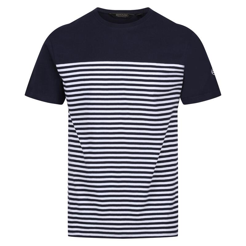 Heren Shorebay Gestreept Coolweave Tshirt (Marine / Wit)