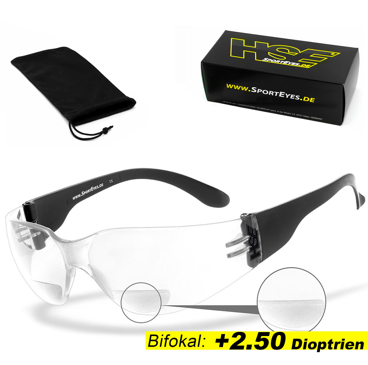 HSE - SPORTEYES Sportbrille | SPRINTER 2.3 +2,50 Dioptrien | Leseteil | beschlagfrei