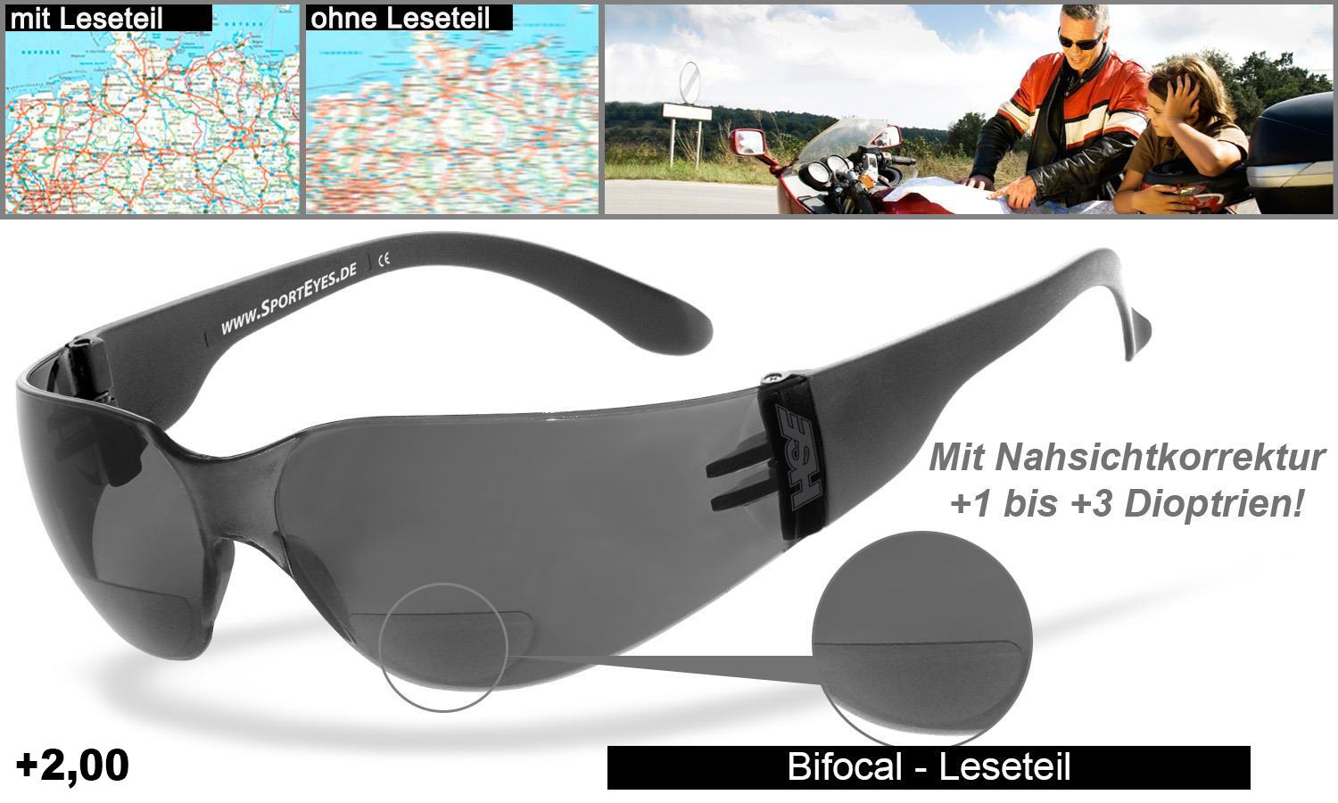 Sportbrille | SPRINTER 2.3 +2,00 Dioptrien | smoke | Leseteil | beschlagfrei 2/5