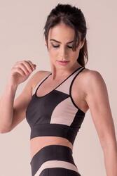 Brassière Fitness Maintien élevé Noire Rose Bari