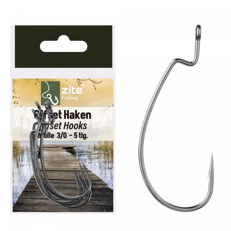 Offset-Haken-Set 5 Stk Angelhaken für Gummiköder Größe 3/0 Barsch&Zander