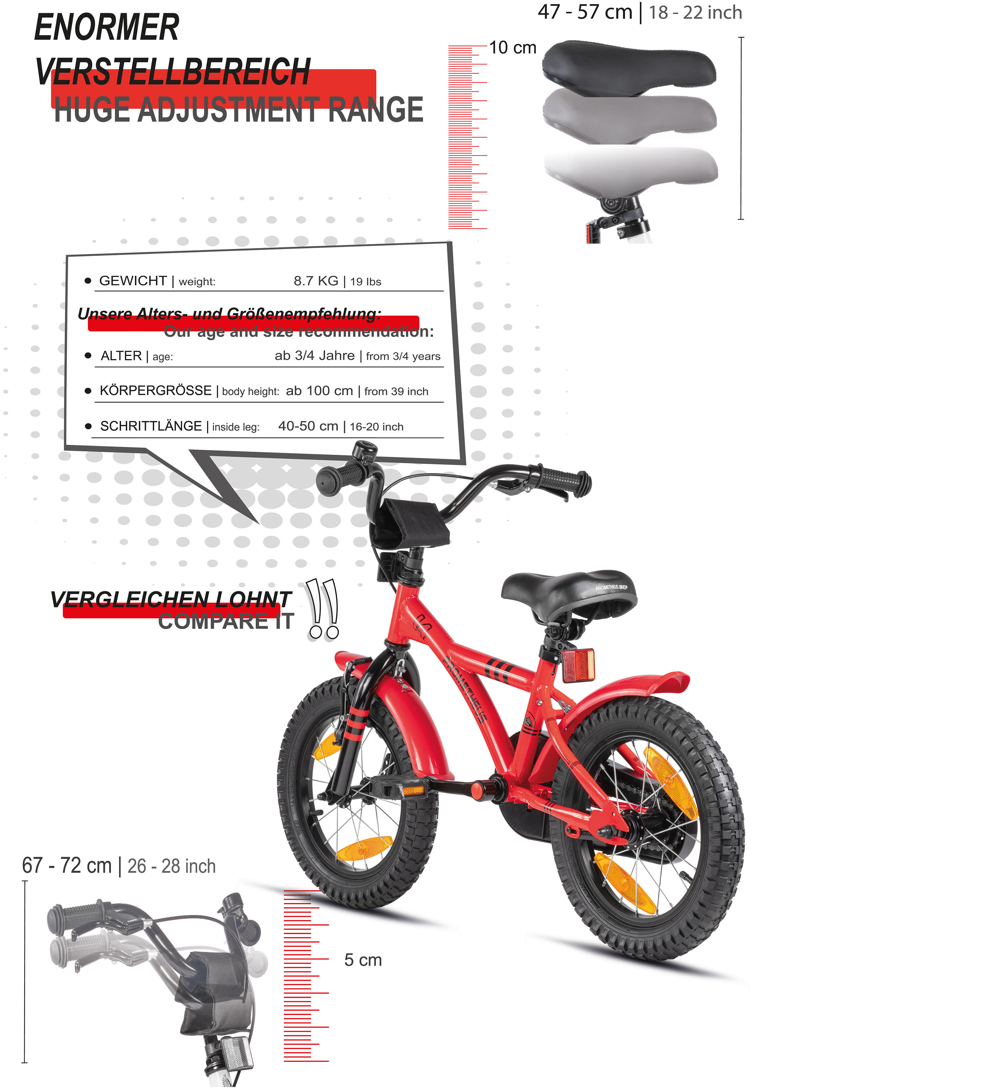 Velo 14 pouces enfant 3 5 ans avec roues stabilisateurs et retropedalage PROMETHEUS BICYCLES Decathlon