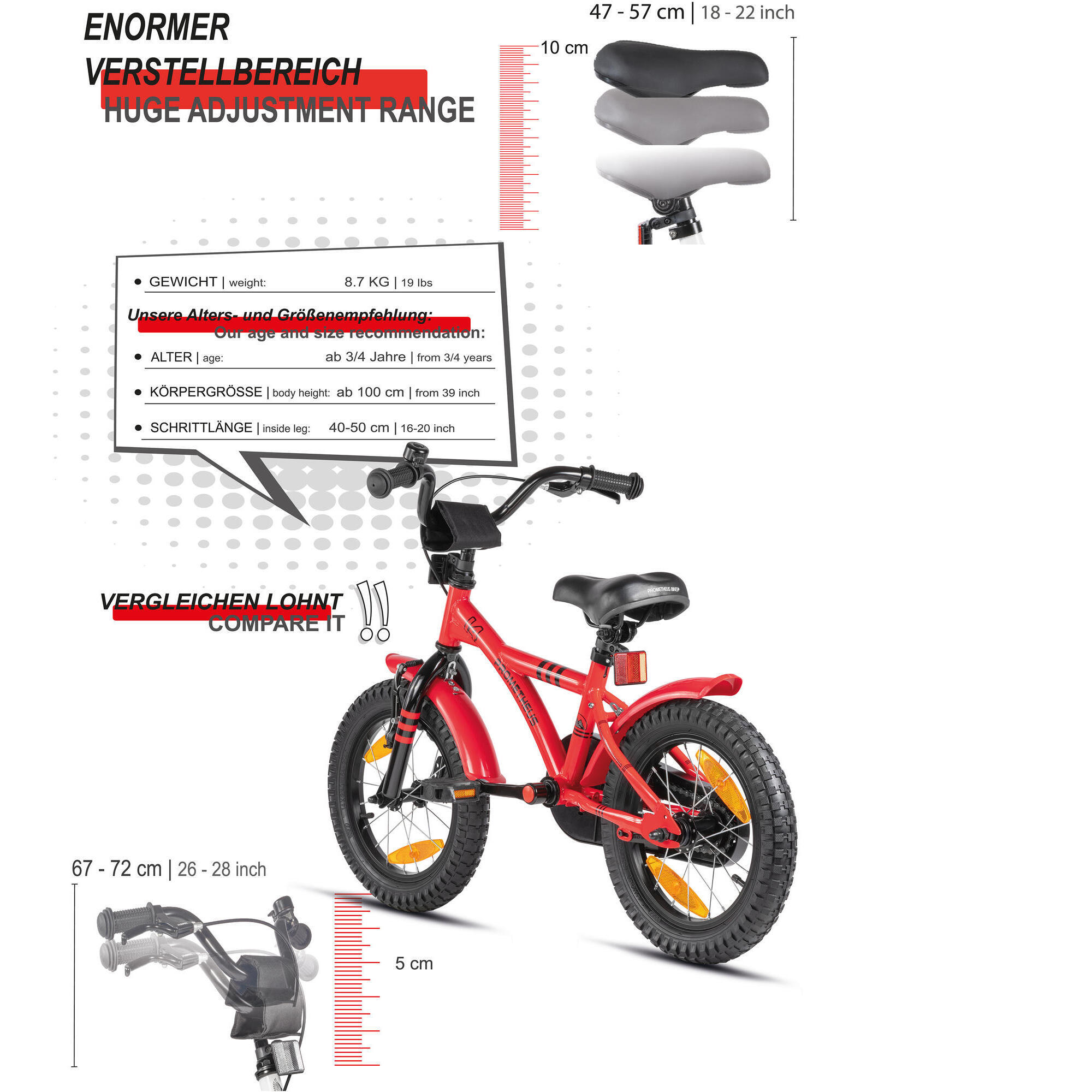Velo 14 pouces enfant 3 5 ans avec roues stabilisateurs et retropedalage PROMETHEUS BICYCLES Decathlon
