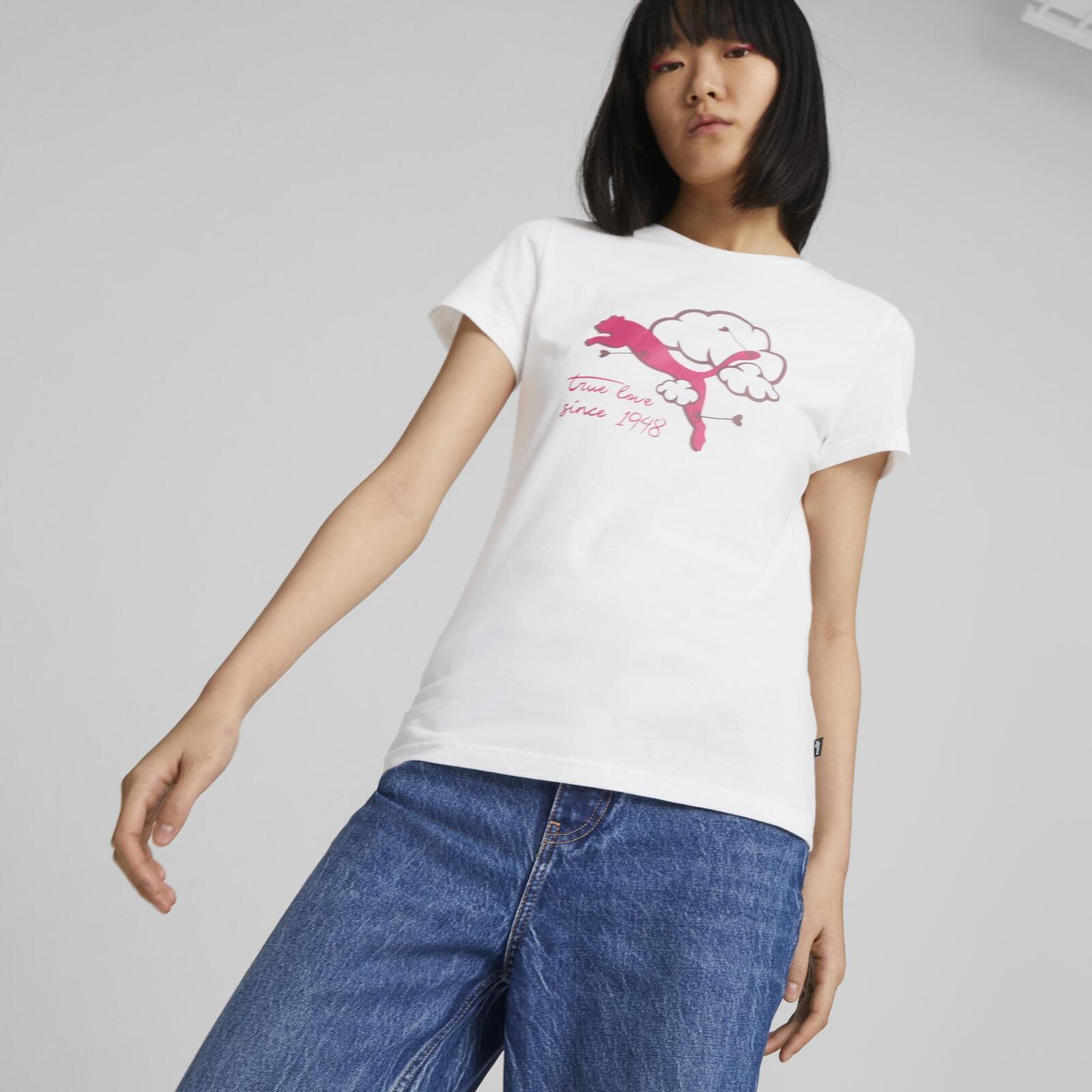 T-Shirt Puma Graphics Valentine Tee, Branco, Mulheres 3/5