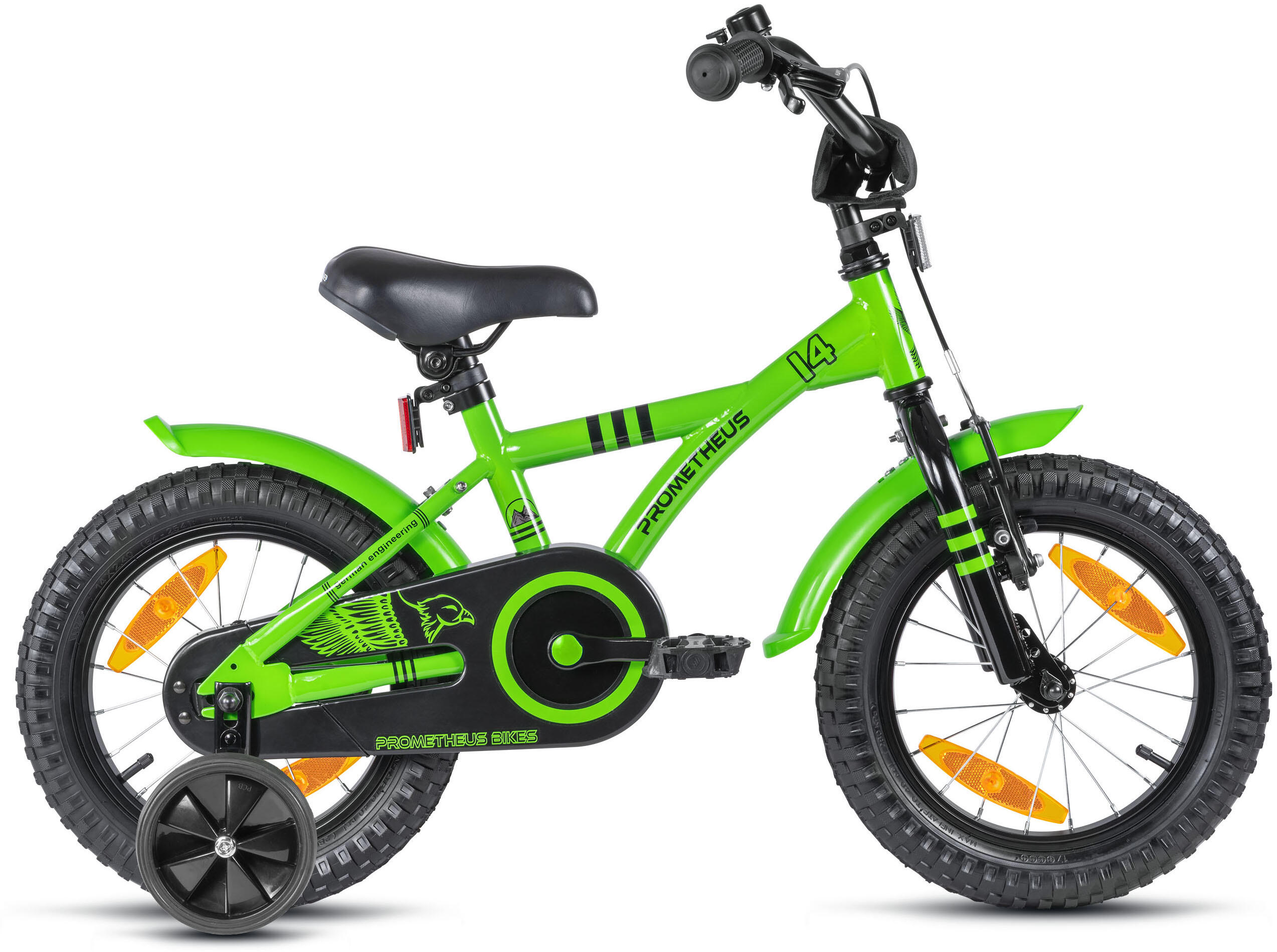 Bicicletta per bambini 14" dai 4 anni con rotelle e freno a contropedale 3/8