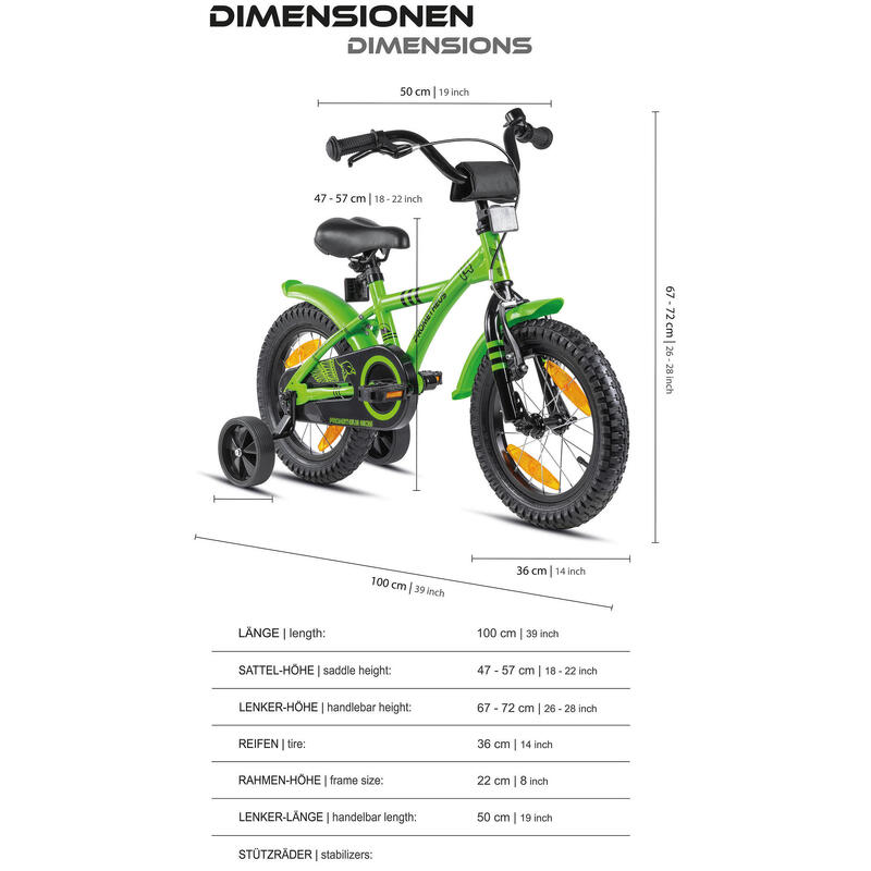 Kinderfahrrad 14 Zoll ab 4 Jahre mit Stützräder und Rücktritt