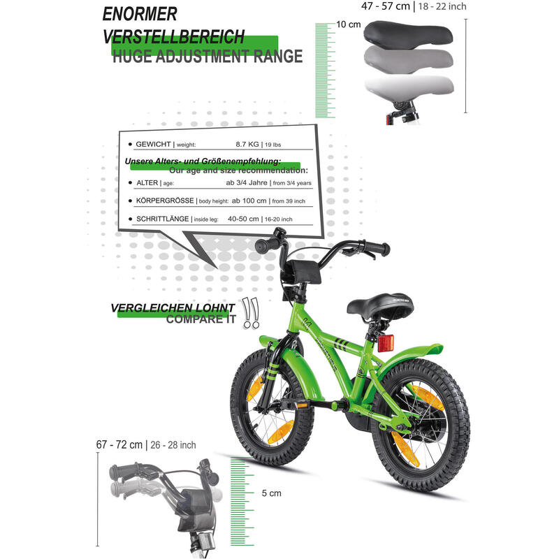 Kinderfahrrad 14 Zoll ab 4 Jahre mit Stützräder und Rücktritt