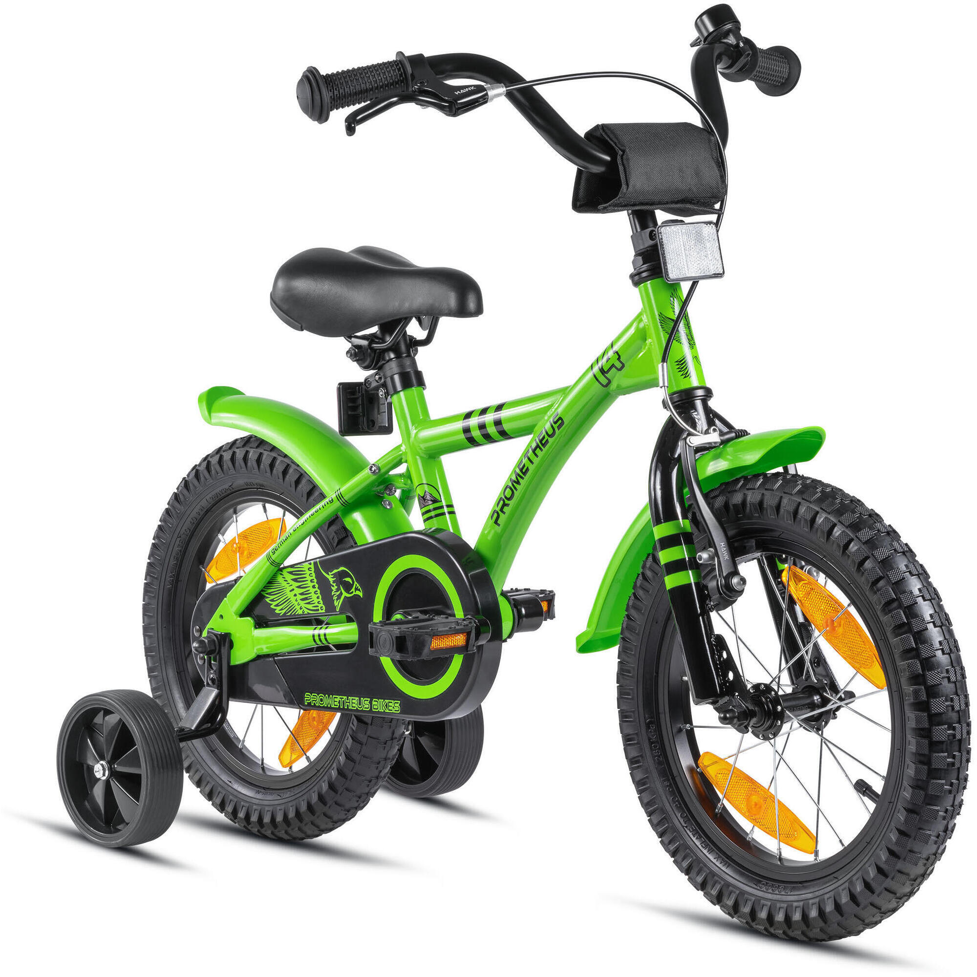 Prometheus Bicycles - Vélo 14 Pouces Enfant 3-5 Ans Avec Roues Stabilisateurs Et Rétropédalage - Vélo Enfant - Noir|vert - 14" - Decathlon
