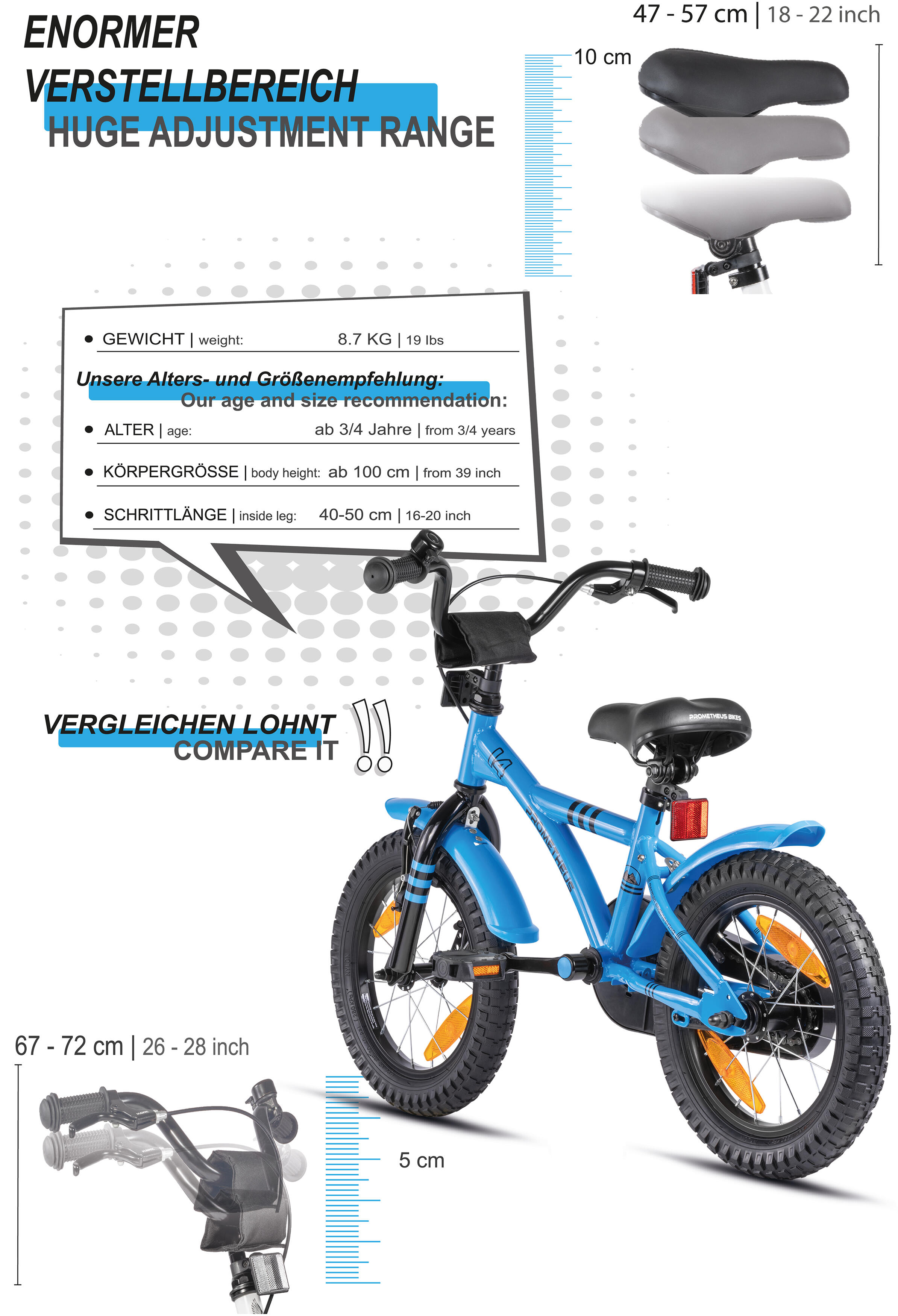 Velo 14 pouces enfant 3 5 ans avec roues stabilisateurs et retropedalage PROMETHEUS BICYCLES Decathlon