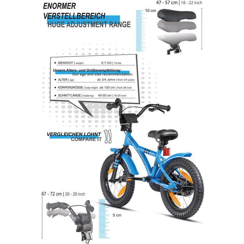 Vélo 14 pouces enfant 3-5 ans avec roues stabilisateurs et rétropédalage