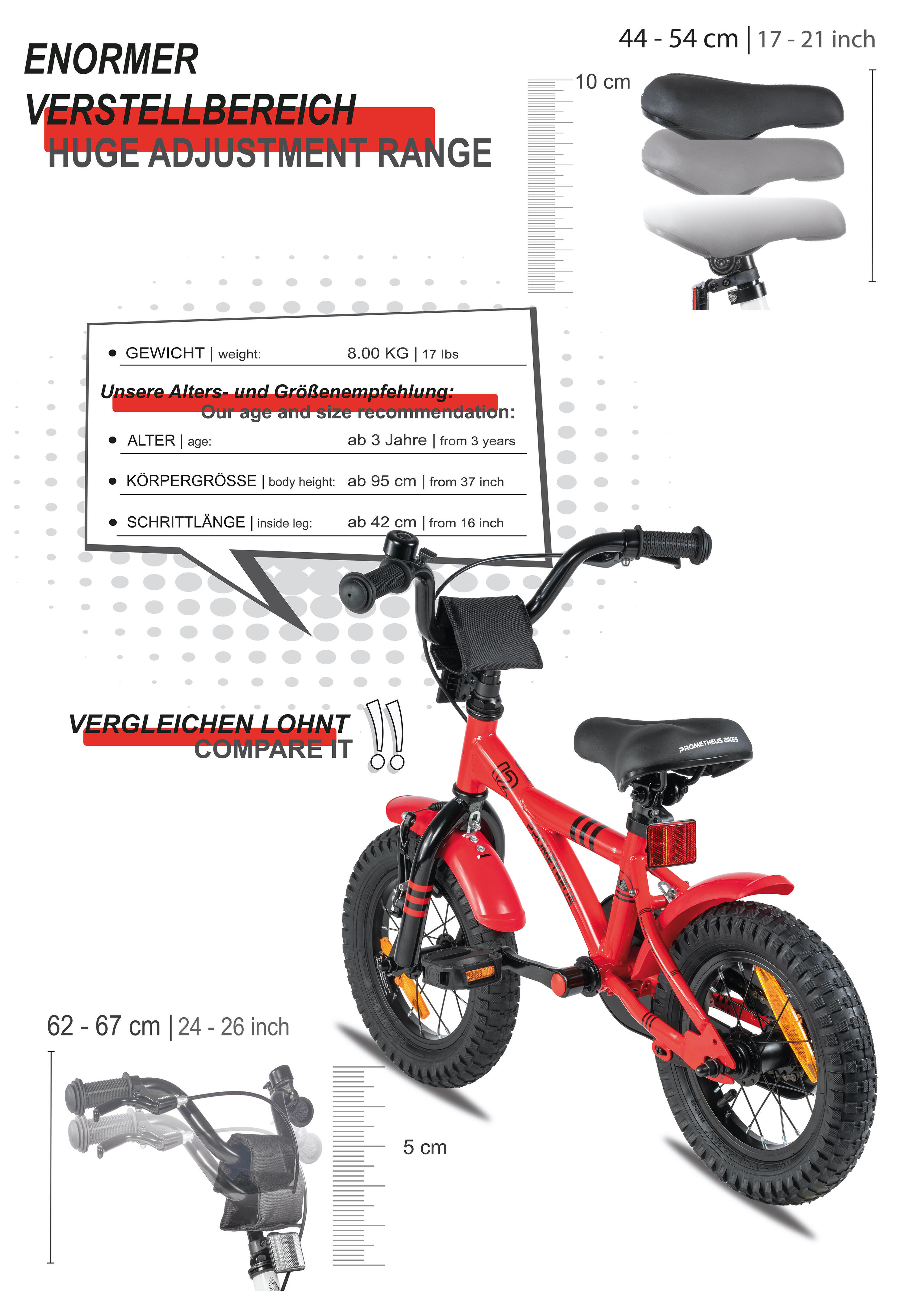 Kinderfahrrad 12 Zoll ab 3 Jahre mit Stützräder und Rücktritt 7/9