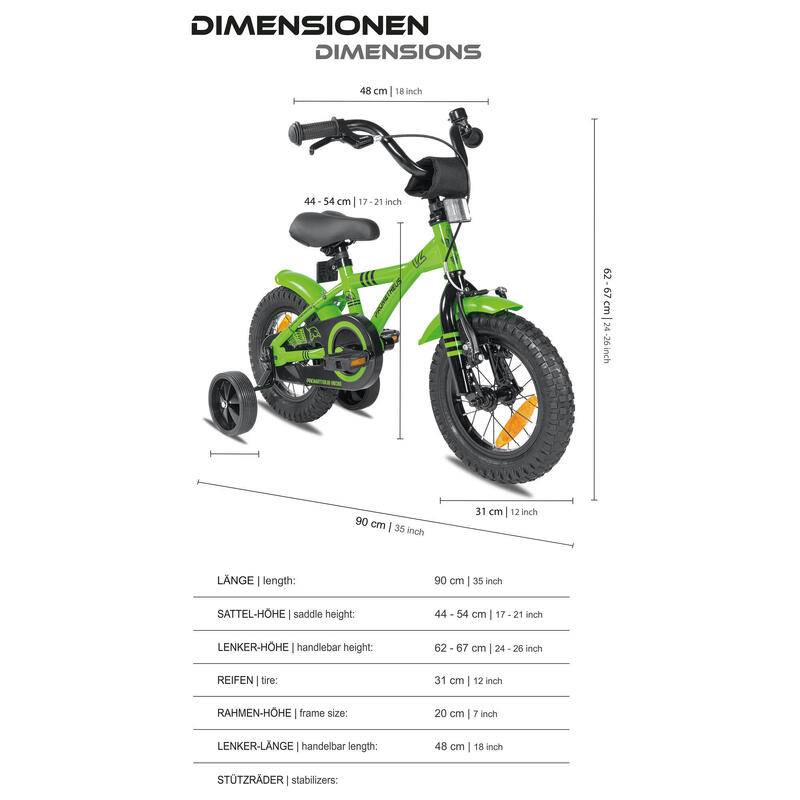 Kinderfahrrad 12 Zoll ab 3 Jahre mit Stützräder und Rücktritt