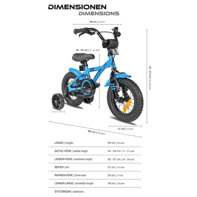 Kinderfahrrad 12 Zoll ab 3 Jahre mit Stützräder und Rücktritt