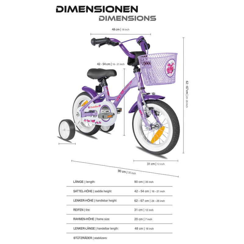 Kinderfahrrad 12 Zoll ab 3 Jahre mit Stützräder und Rücktritt