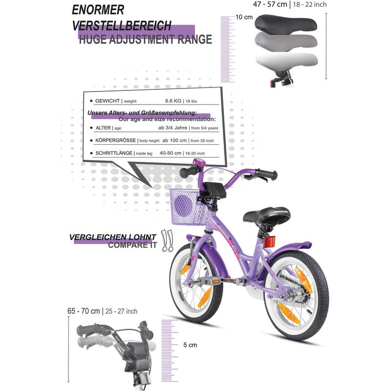 Kinderfahrrad 14 Zoll ab 4 Jahre mit Stützräder und Rücktritt