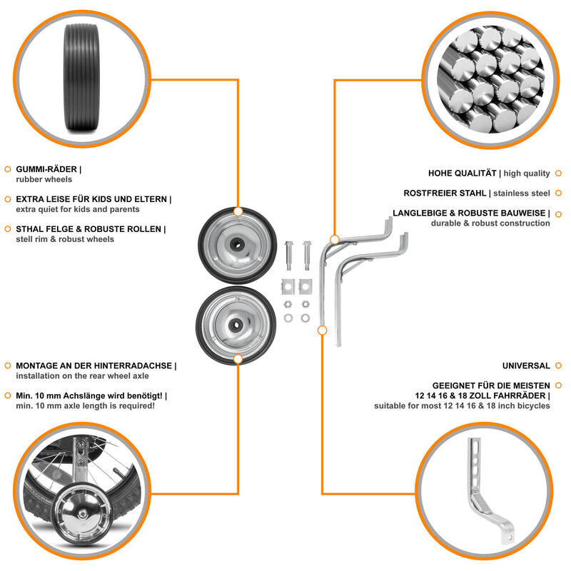 Stabilisateurs pour vélo enfant universel pour 12 14 16 18 pouces -extra larges