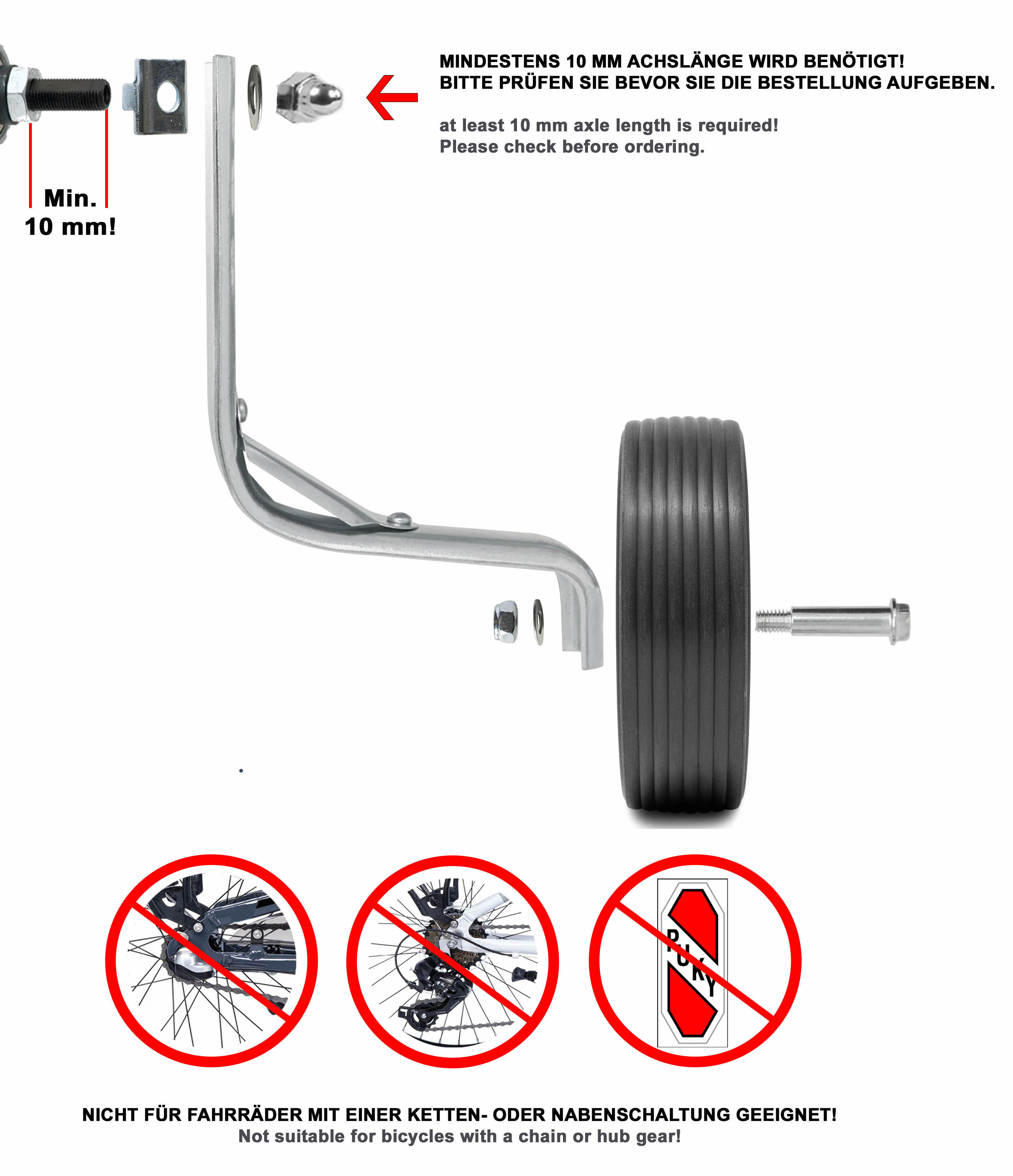 Stützräder für Kinderfahrrad universell für 12 14 16 18 Zoll - Gummi Rollen 5/7