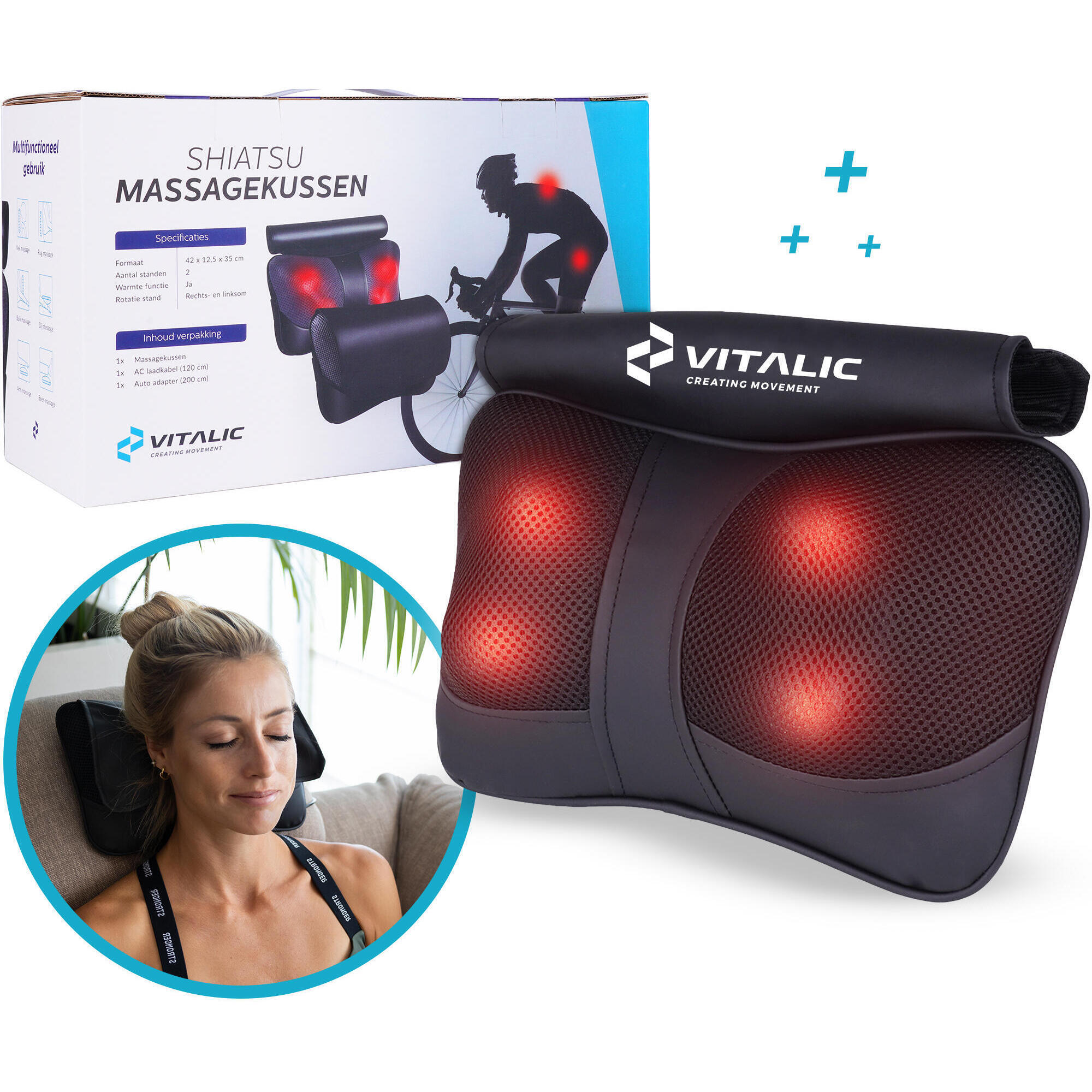 VITALIC Almohada de masaje Shiatsu Vitalic para el cuello y la espalda dolorida