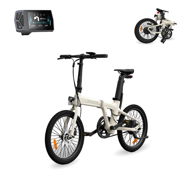 Bicicleta elétrica dobrável Xiaomi ADO A20 Air, aut 100km, cinto carbono, branco
