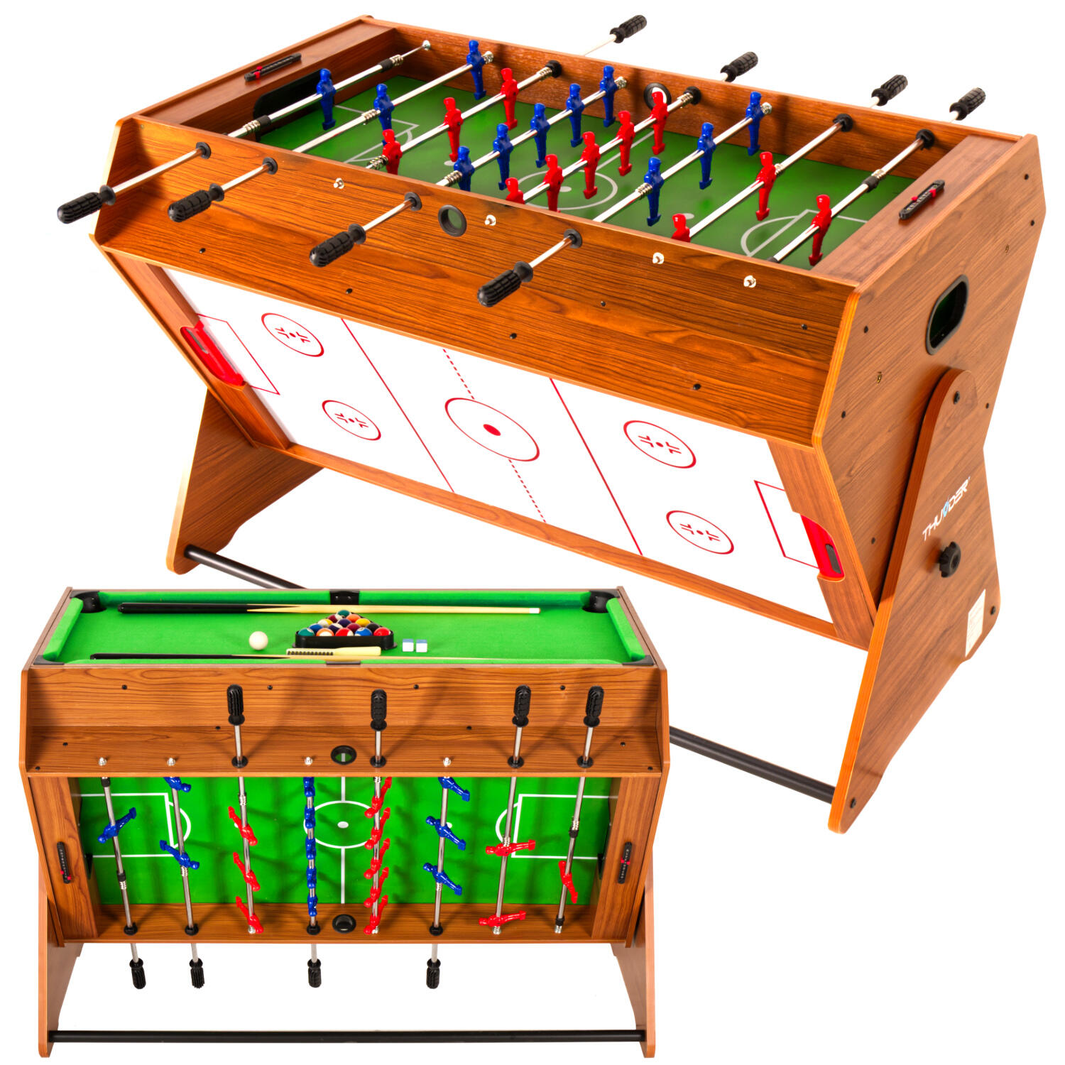 THUNDER Biljarttafel airhockey tafelvoetbal THUNDER SMART 3-in-1 draaibaar