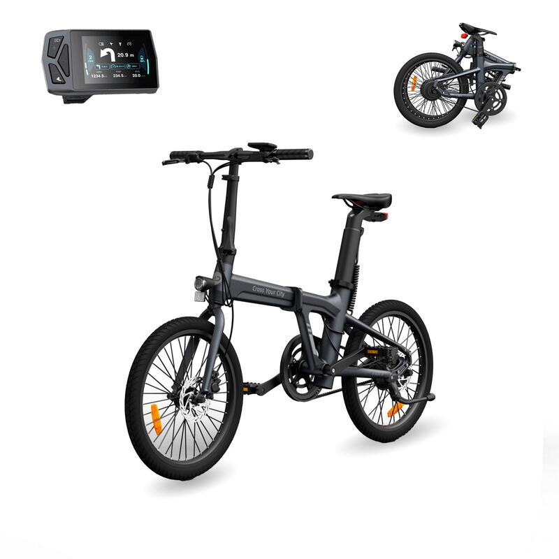 Bicicleta eléctrica plegable Xiaomi ADO A20 Air, Aut 100km, Correa carbono, Gris