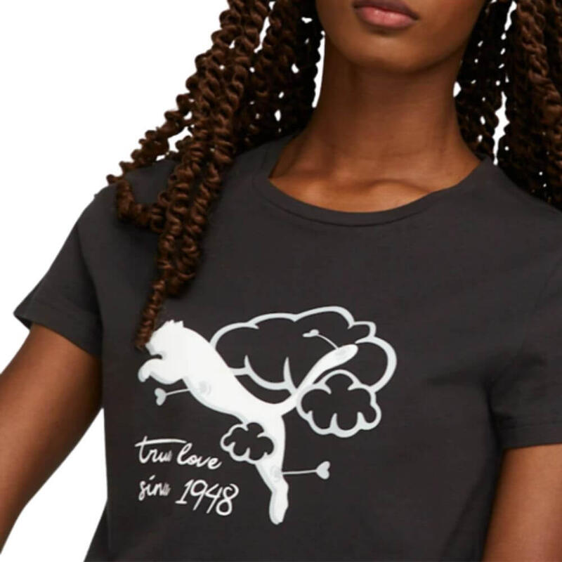 Camiseta de fitness Puma Graphics Valentine para mujer. Negro